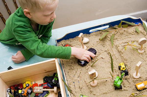 Sand play ideas with cars and trucks