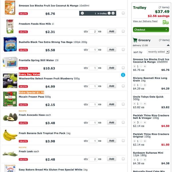 Woolworths online grocery shopping