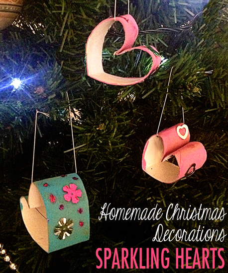 Homemade Christmas Decorations_Sparkling Hearts via Childhood 101