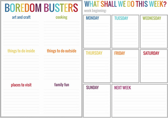 Printable boredom busters play planner