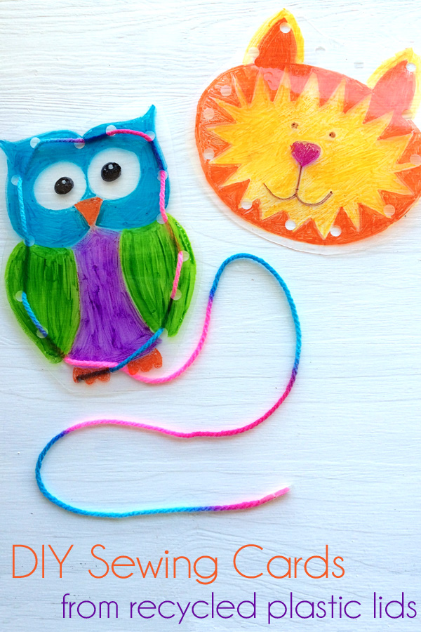 DIY Sharpie sewing cards from recycled takeaway lids