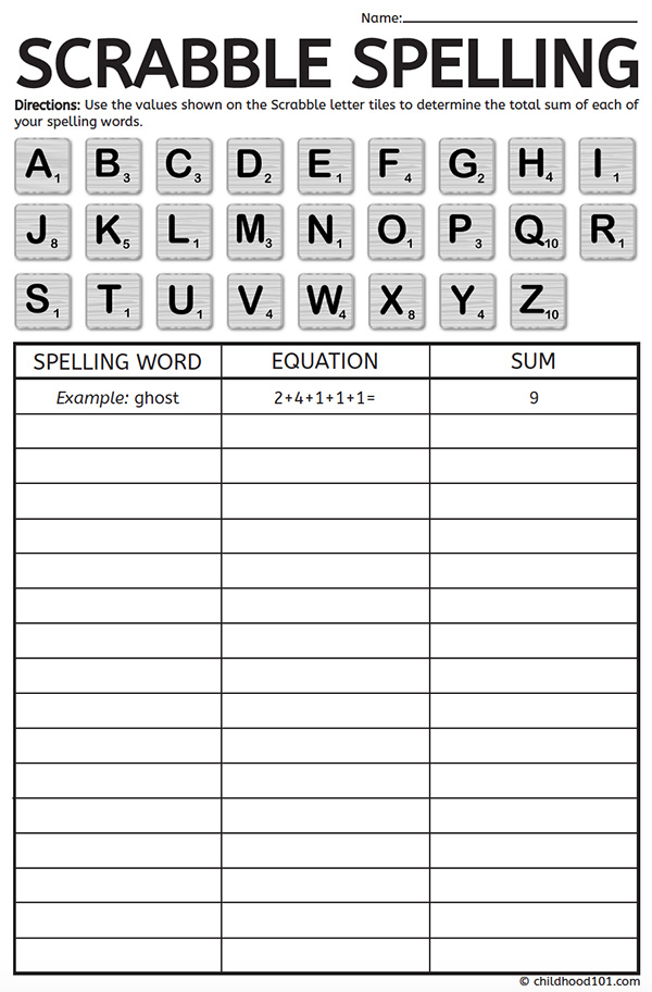 Scrabble Spelling Worksheet