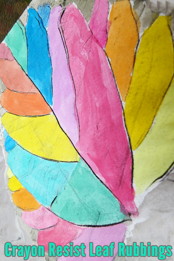 Kids art ideas: Crayon resist watercolour leaf rubbings