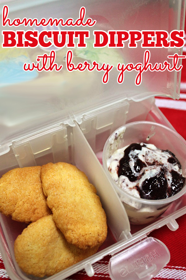 Stuck for fresh Lunch Box Ideas for your kids? Try these Homemade Biscuit Dippers and Berry Yoghurt