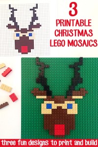 Lego Mosaics for Kids: 3 Printable Christmas Building Challenges