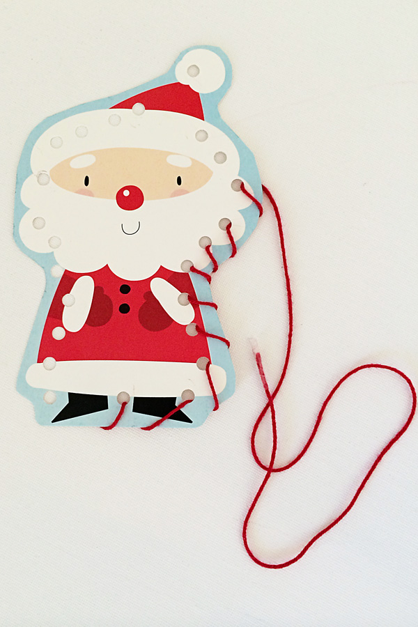 Make sewing cards for kids from recycled Christmas or birthday cards