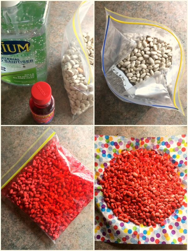 How to dye white beans for your sensory bin