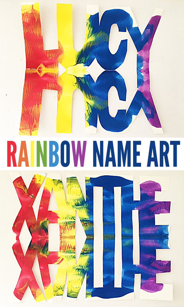 Rainbow Name Art Idea for school aged kids. Create colourful, process based art with each child's name.