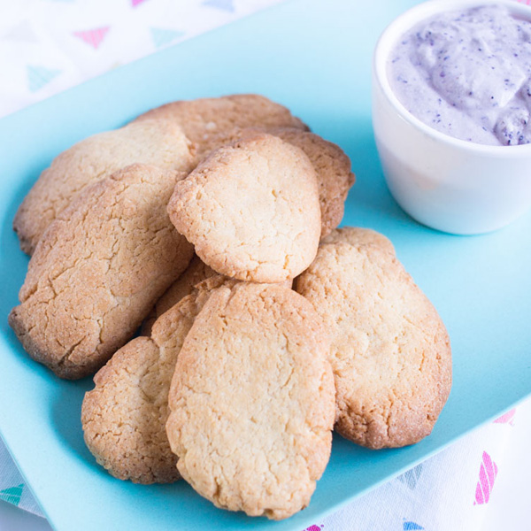 Homemade biscuit yoghurt dippers with berry yoghurt. Great snack or lunch box recipe idea.