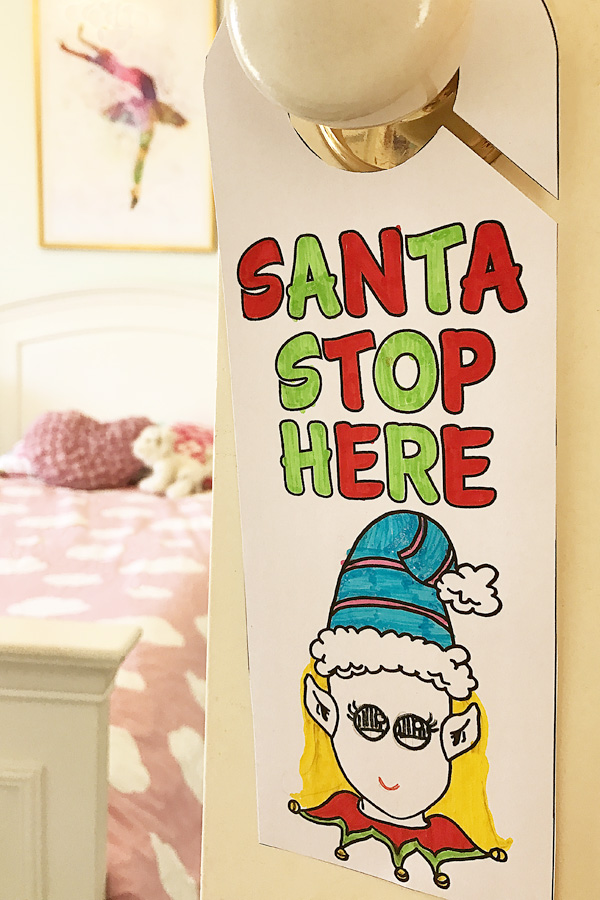 Printable Christmas Door Hanger, Coloring Page. Fun for Christmas Eve!