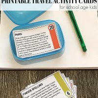 Printable Travel Activity Cards for School Age Kids. Includes 32 fabulous math games, word challenges, drawing prompts and partner games.