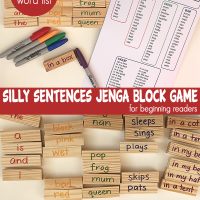 Silly sentences jenga block game for early readers