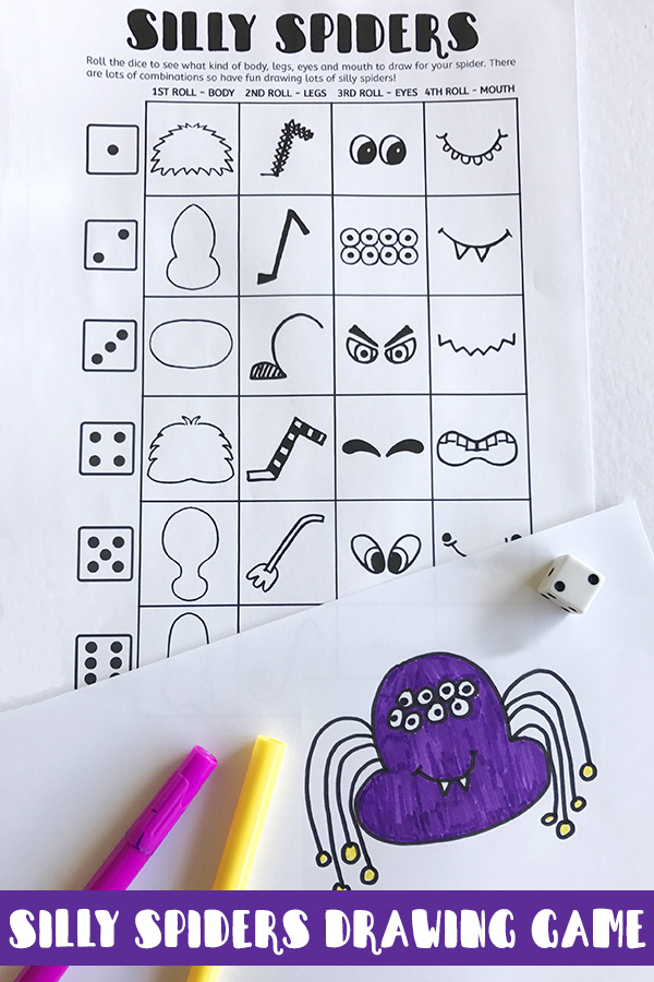 Silly spiders drawing game. Fun for art class, Halloween and more!