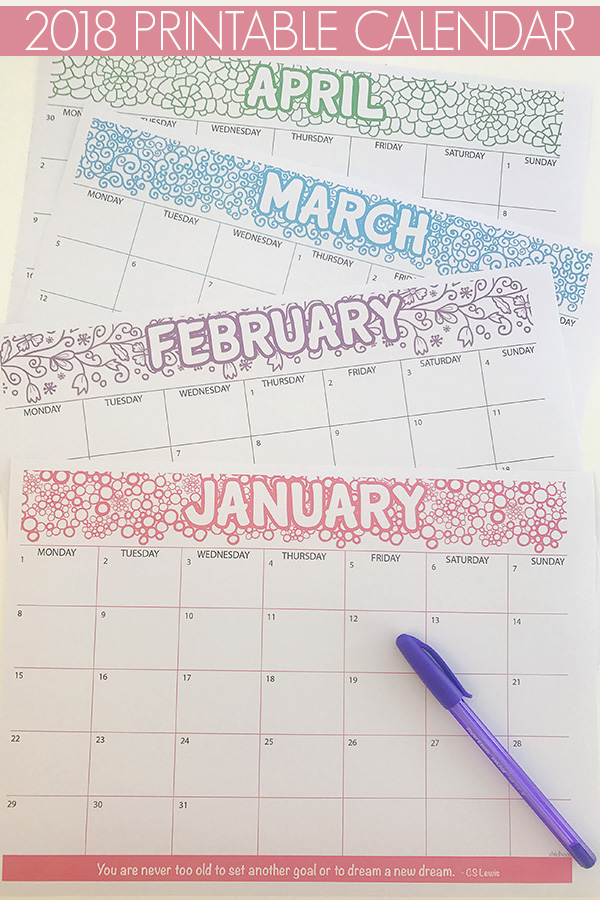 2018 Blank Printable Calendar