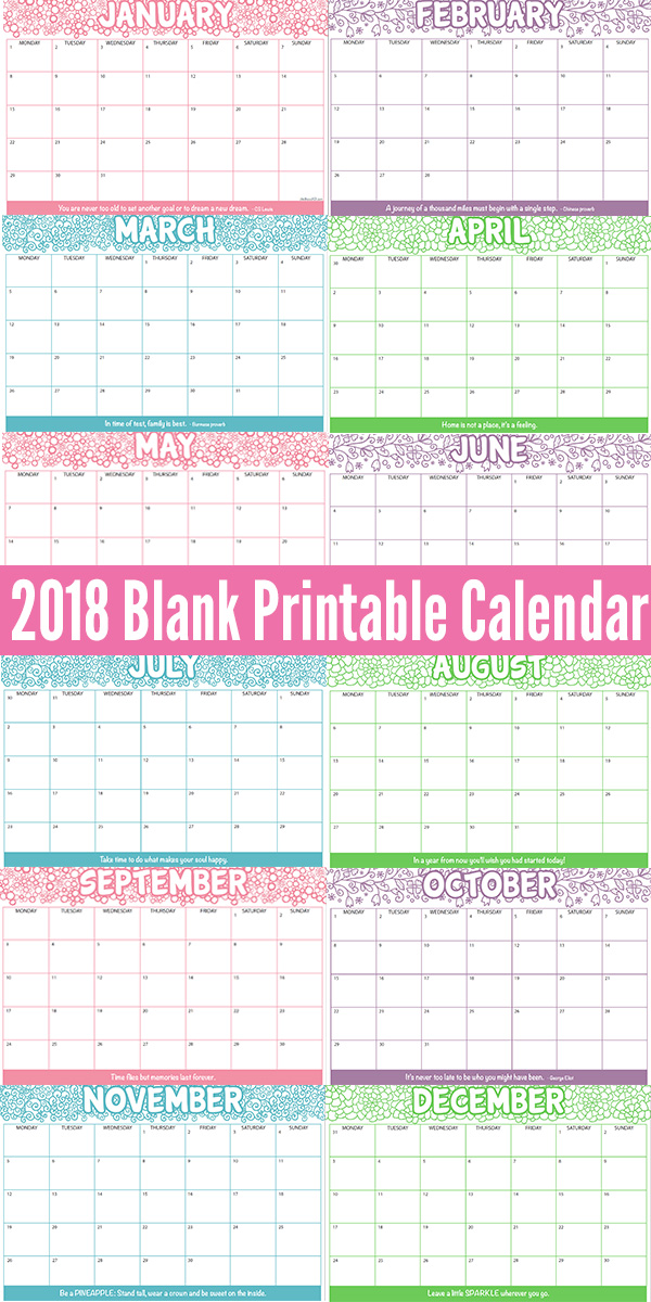 2018 Printable Blank Calendar