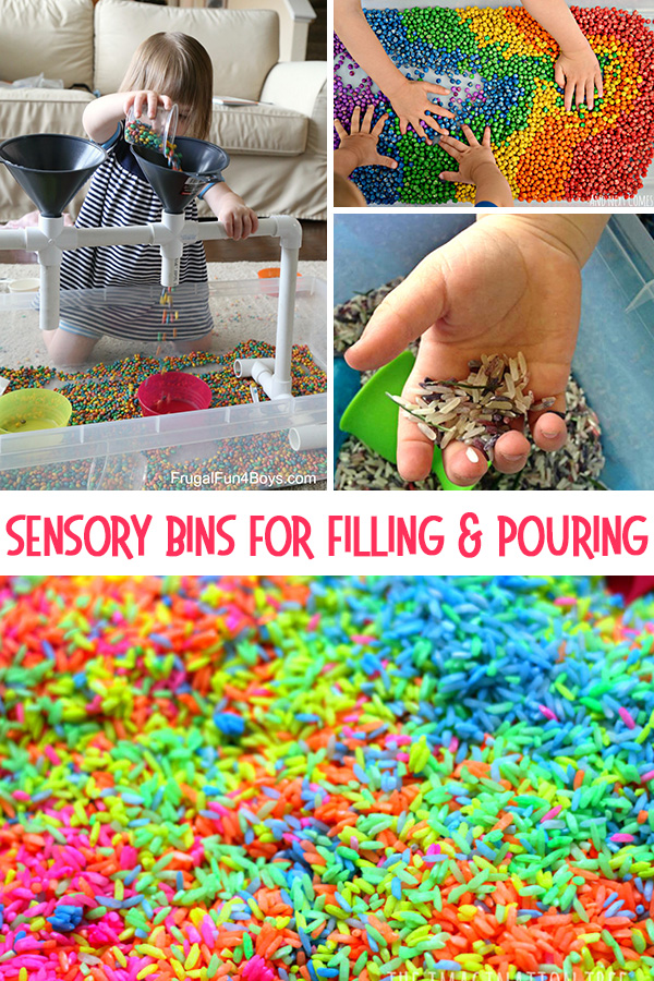 Great big list of 55+ sensory bins including sensory bins for filling and pouring