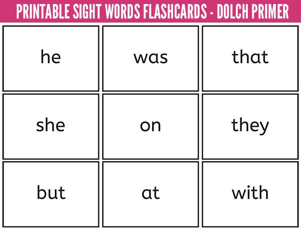 Printable sight word flashcards