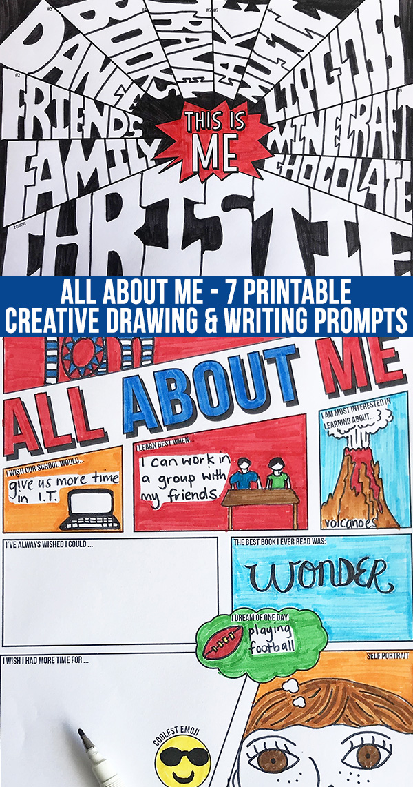 ALL ABOUT ME printable back to school creative drawing and writing prompts