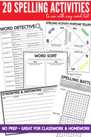 Spelling Activities Worksheet Pack - Use With Any Spelling List. Low Prep.
