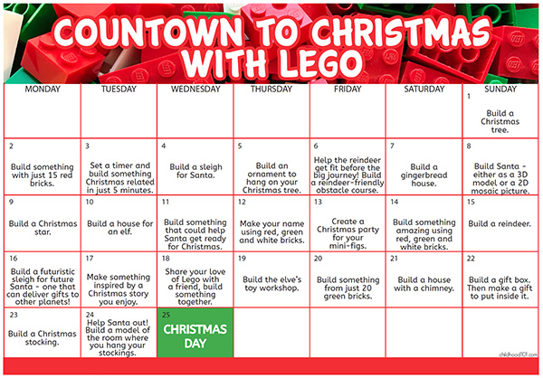 Lego advent calendar and Christmas building challenge cards
