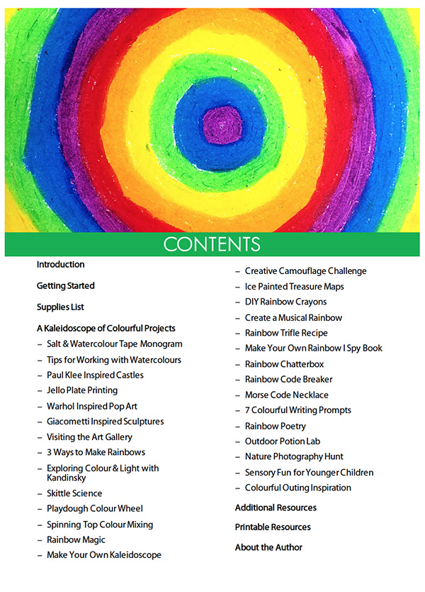 color activity pack contents page