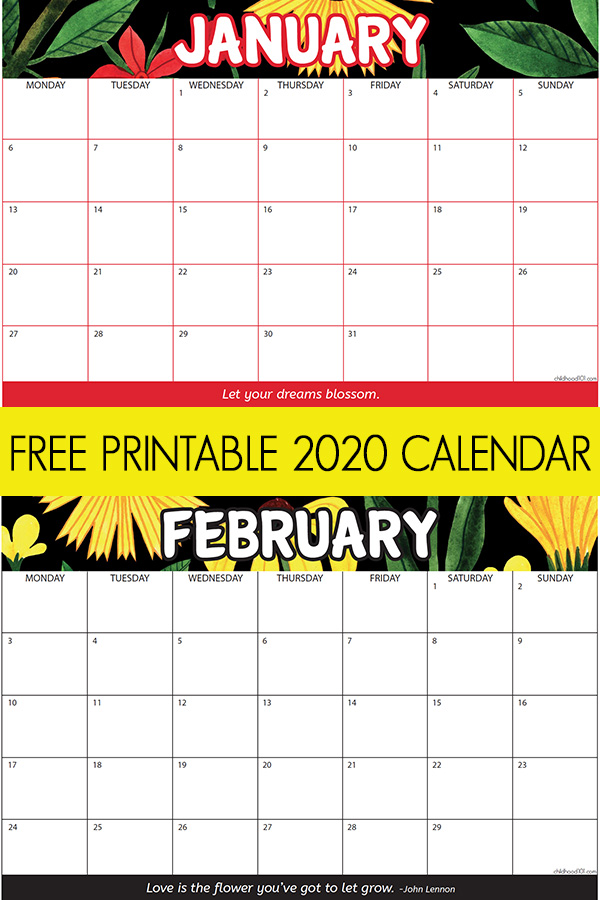 2020 Printable Calendar. Get organized for the year ahead with this free printable 2020 calendar.