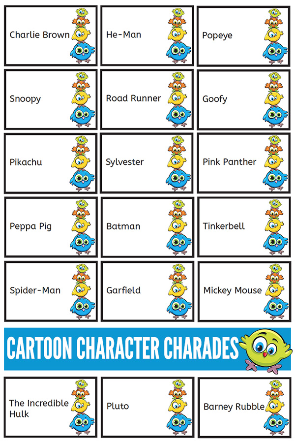 Cartoon Characters Charades Game. Fun for Playing Charades with Kids!