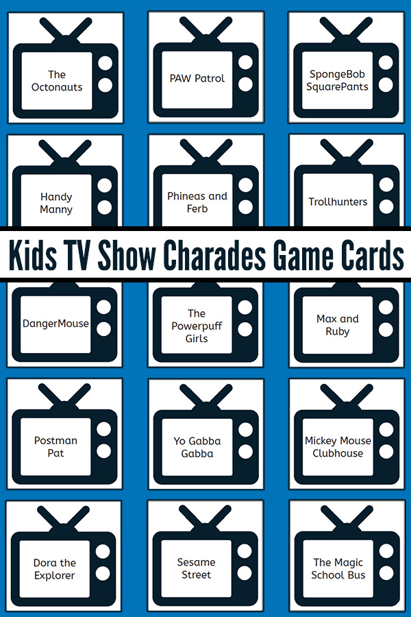 Kids TV Show Charades Cards: Free Printable Charades Game Cards.