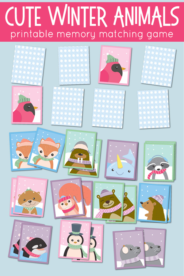 Winter Animal Matching Pairs Game. Free Printable Memory Cards.