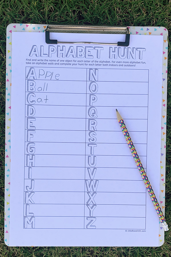Alphabet scavenger hunt free printable