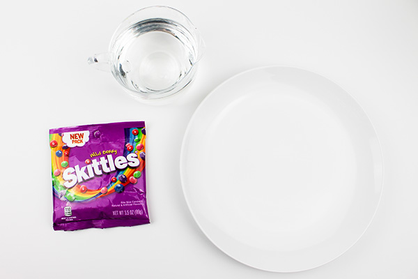 Skittles science experiment supplies