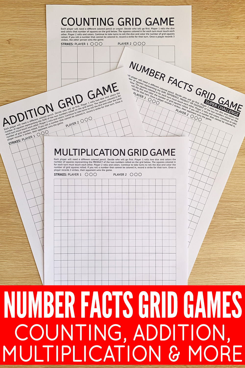 Number Facts Grid Math Games
