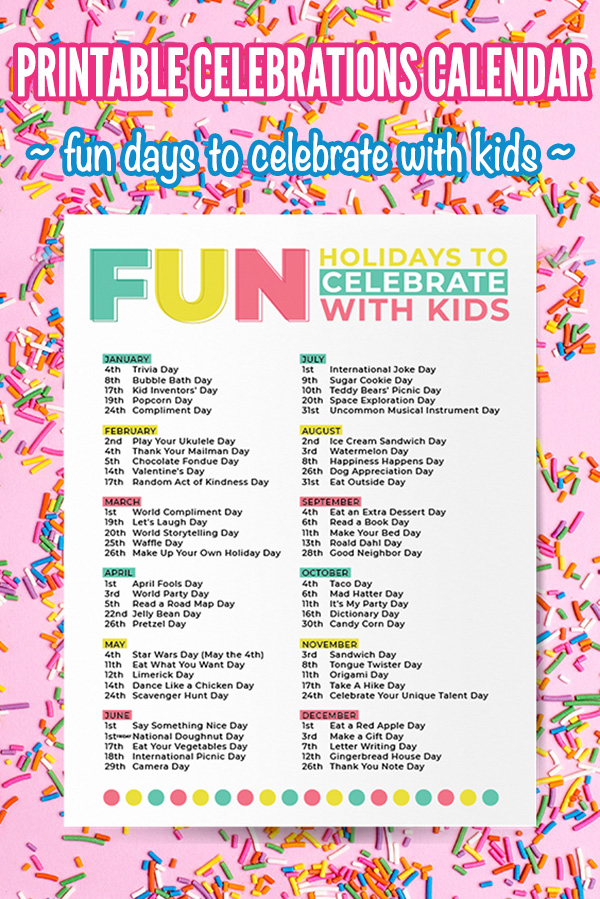 Fun Celebrations Calendar Printable