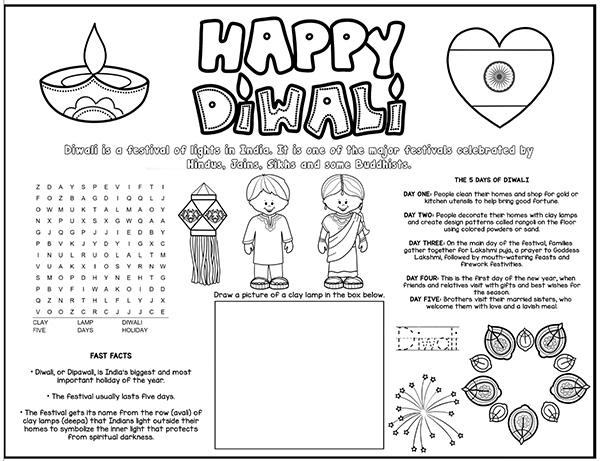Diwali world holiday worksheet PDF