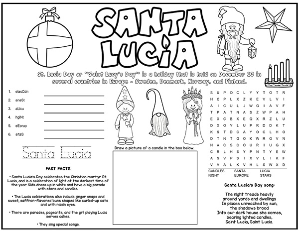 Santa Lucia holiday worksheet PDF