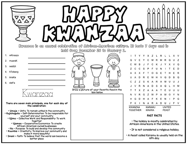 Kwanzaa holiday activity page