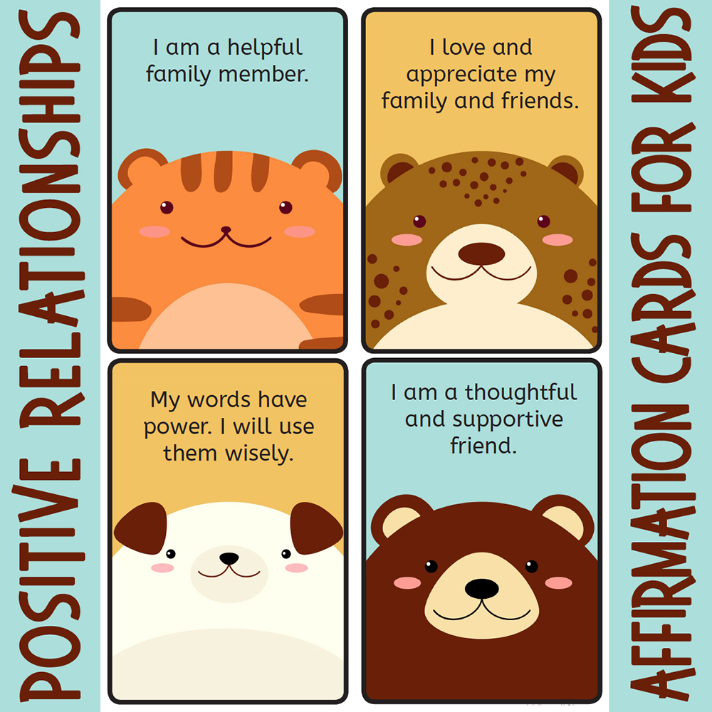 Positive relationships affirmation cards for kids
