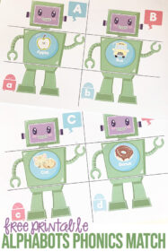 Printable Alphabots Phonics Game: Beginning Sounds Match