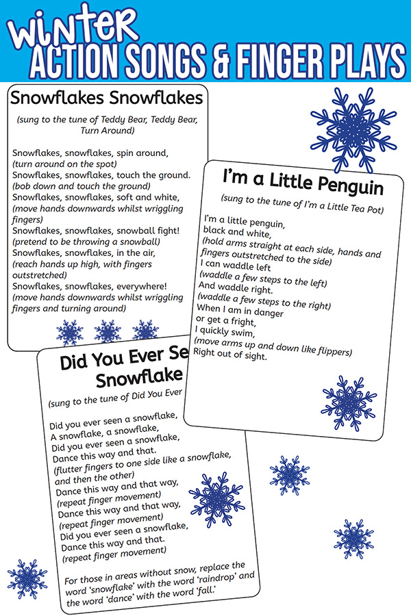 Winter finger plays and action songs cards
