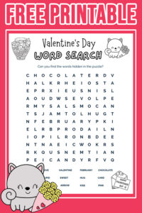 Free Printable Valentine’s Day Word Search Activity