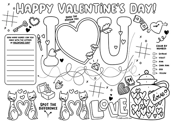Valentines Day Activity Mats for Kids
