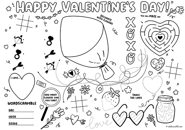 Valentines Day Activity Worksheets for Kids