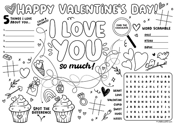Valentines Day Worksheets for Kids