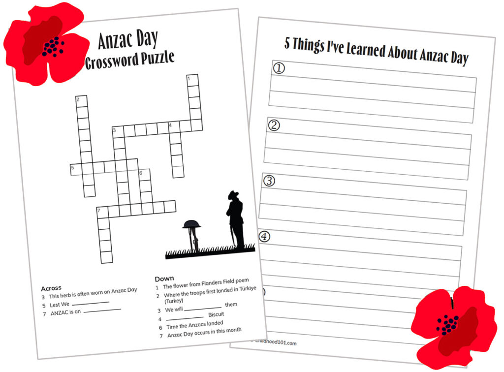 Anzac Day activity pages