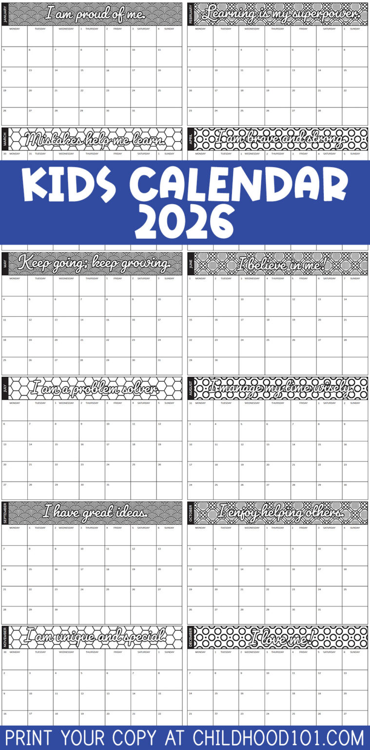 Printable 2026 Calendar for Kids